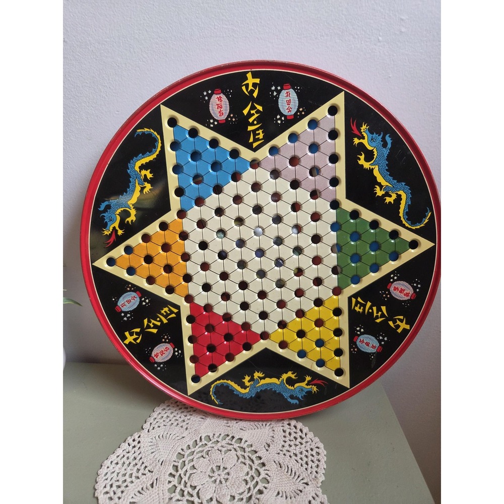 Vintage Ohio Art Chinese Checkers Game 2 in 1 Tin Board Dragons Original Box